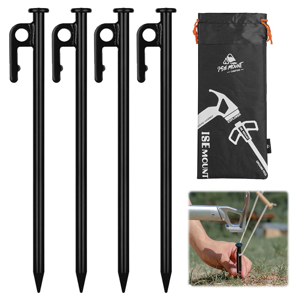 4Pcs Outdoor Camping Tent Pegs Herring Tent Nail 30cm Heavy Duty Steel Tent Stake Camping Canopy Awning Tent Camping Accessories