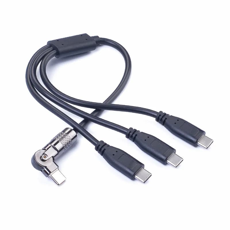 3 Port USB-C Hub Splitter Wire 180 Degree Swivel Type-C Male Input 5V 3A 15W 24AWG Oxygen Free Copper Charging & Data Cable