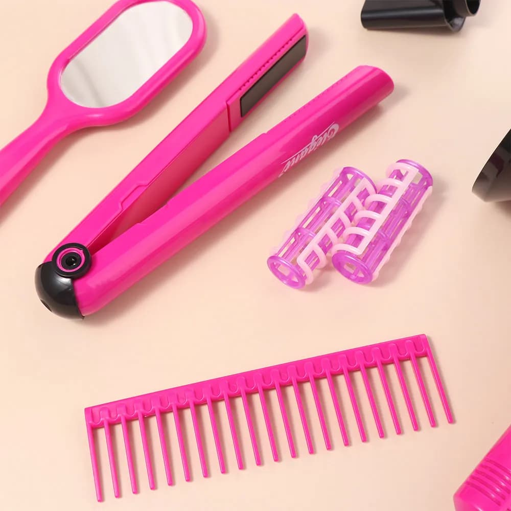 9/13/17Pcs Princess Dress Up Hair Dryer and Haircut Kit Blow Dryer Straight Hair Stick Hair Salon Kit Curler Curling Iron