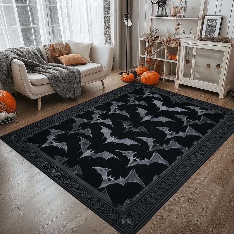 Cool Bat Silhouette Area Rug, Soft Non-Slip Machine Washable Decor Carpet Tapestry for Game Room Bedroom Living Room Decor
