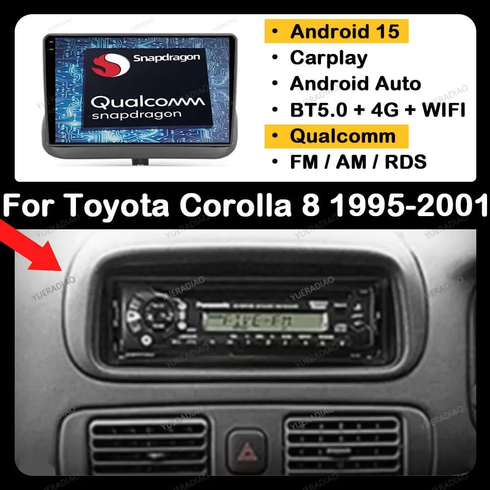 Android 15 Autoradio Per Toyota Corolla 8 E110 1995 - 2001 Multimediale Stereo Video Player GPS NAVI Carplay Auto 4G LTE 5G WIFI