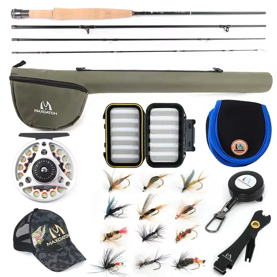 MAXIMUMCATCH Ultralite/V-light 6ft-7.6ft 2/3wt Small Stream Creek Fly Fishing Rod Aluminum Reel Line Box Flies Hooks Kit