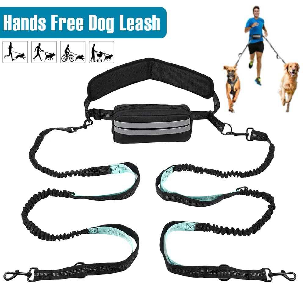 Guinzaglio per cani a mani libere Vita riflettente regolabile Guinzaglio doppio da corsa con custodia Guinzaglio da corsa per cani retrattile Forniture per animali domestici