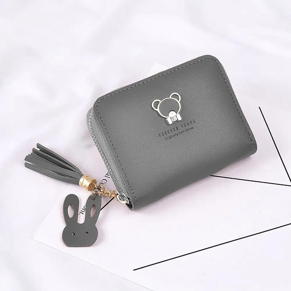 Short PU Leather Money Coin Purse Cute Panda with Tassel Pendant Credit Card Holoder Zipper Wallet Money Bag Women Girls