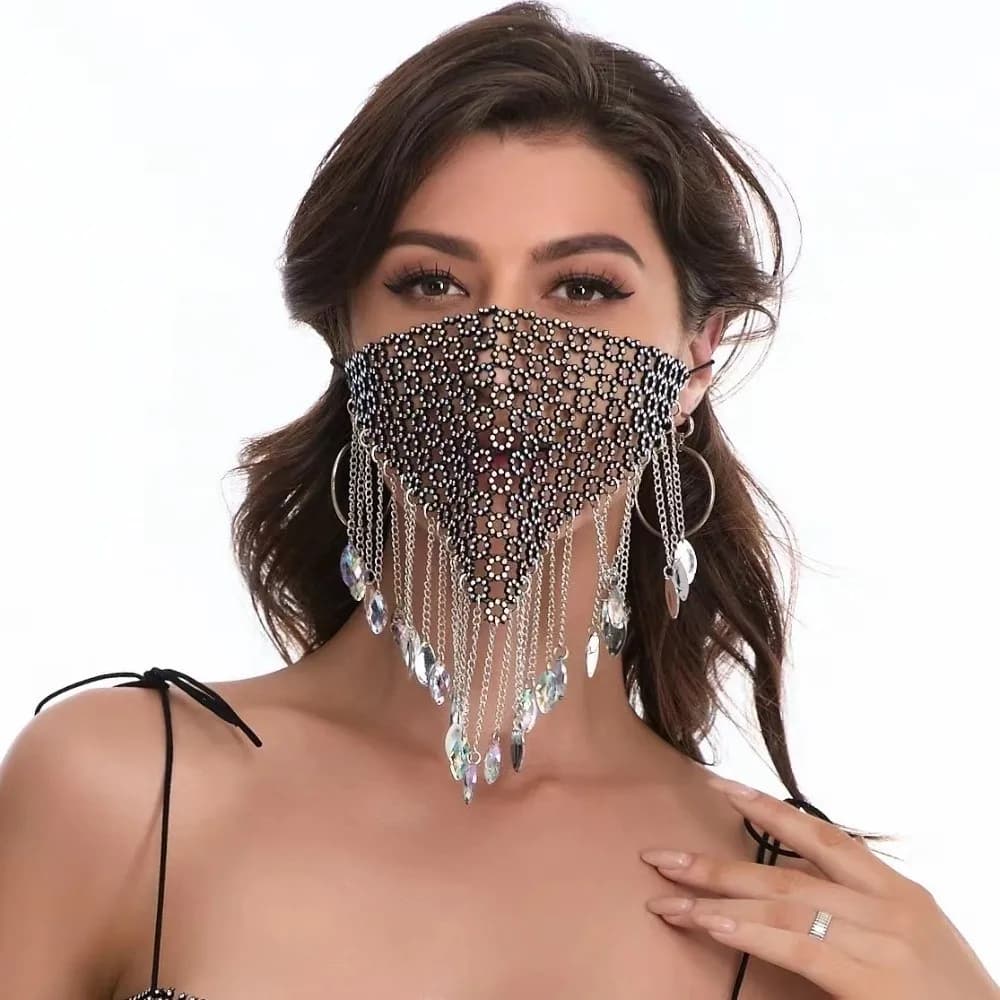 Rete da pesca riutilizzabile Maschera con strass Nappa bling Copertura per il viso Maschera per travestimento lucida cava Festa di ballo