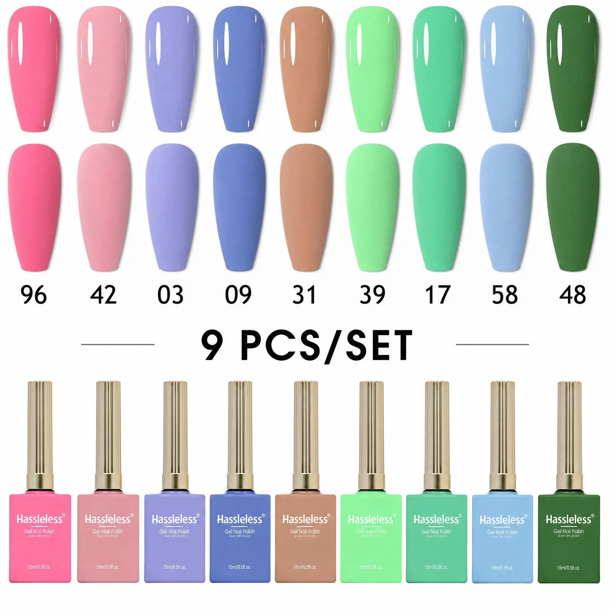 Hassleless 9Pcs Macaron Color Nail Polish Gel Set, Removable Nail Polish Gel, Nail Art Starter Kit, Suitable for Home DIY and Salon Use, Gift Choice for Beginners and Women