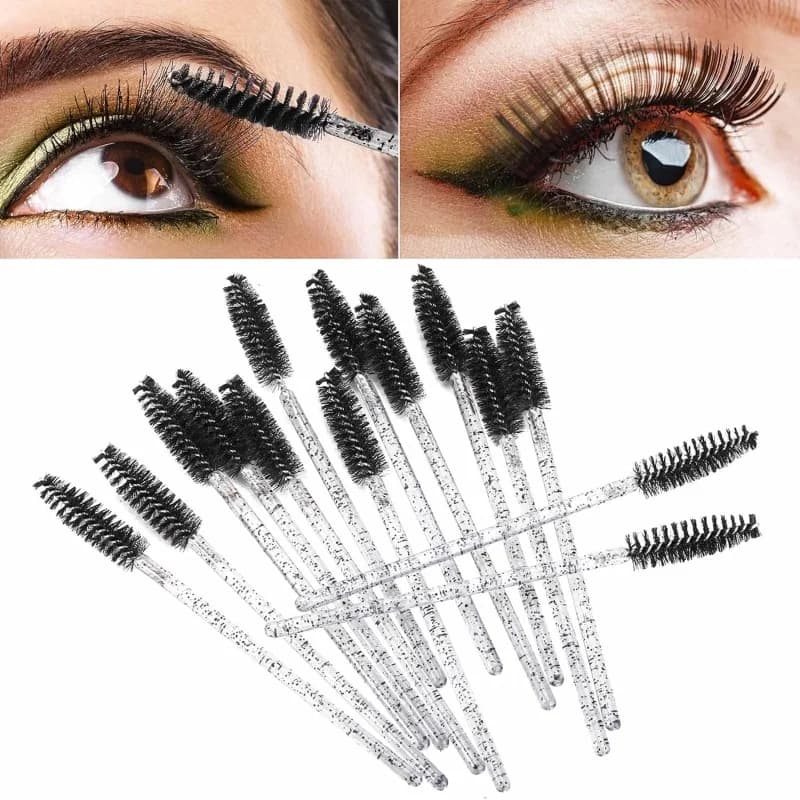 disposable eyelash brushes, mascara wand makeup applicator set for extension eyelashes and eyebrows with container (black)