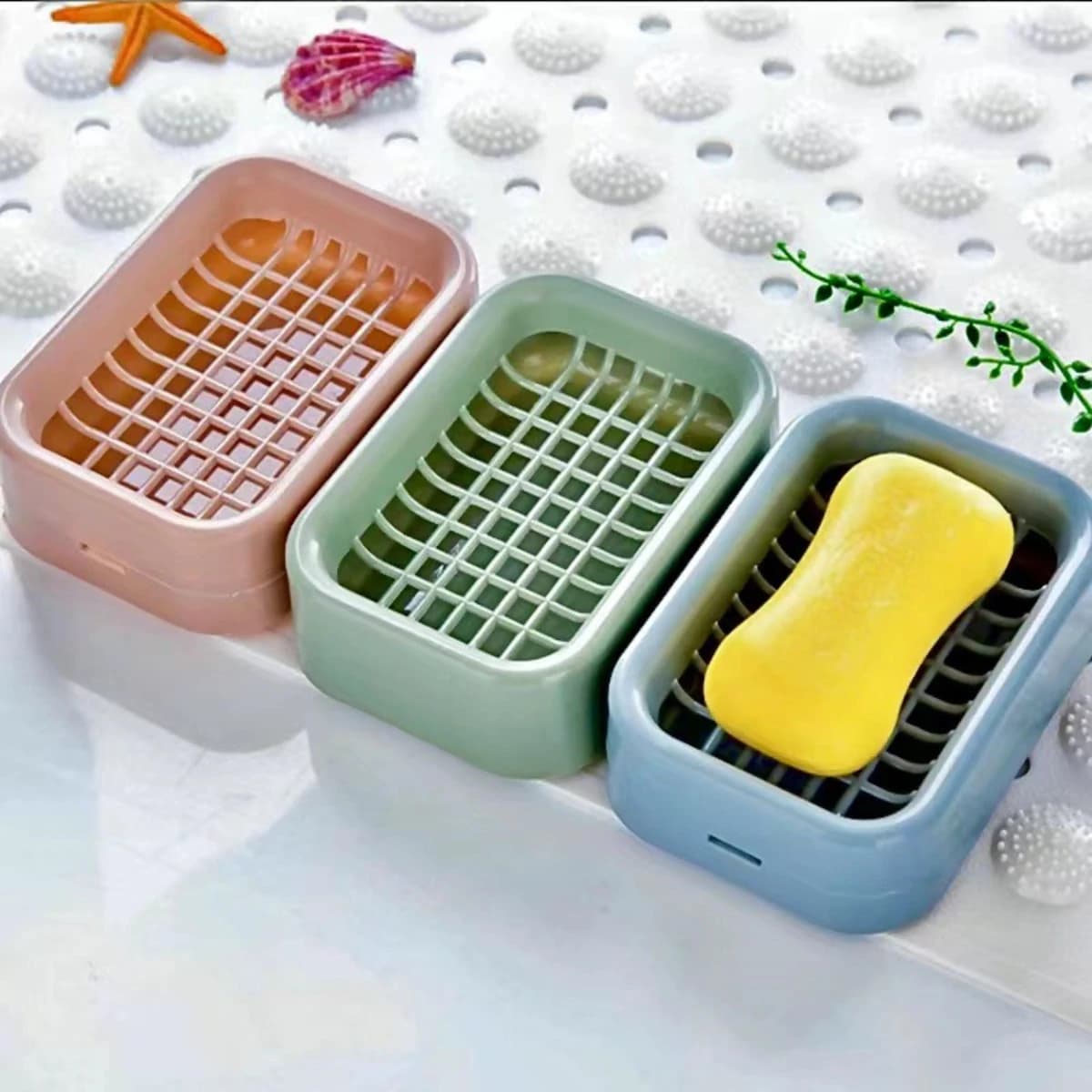 Portasapone a griglia, portasapone da bagno a doppio strato con scarico, portasapone compatto in plastica, portaoggetti portatile, sapone per bucato