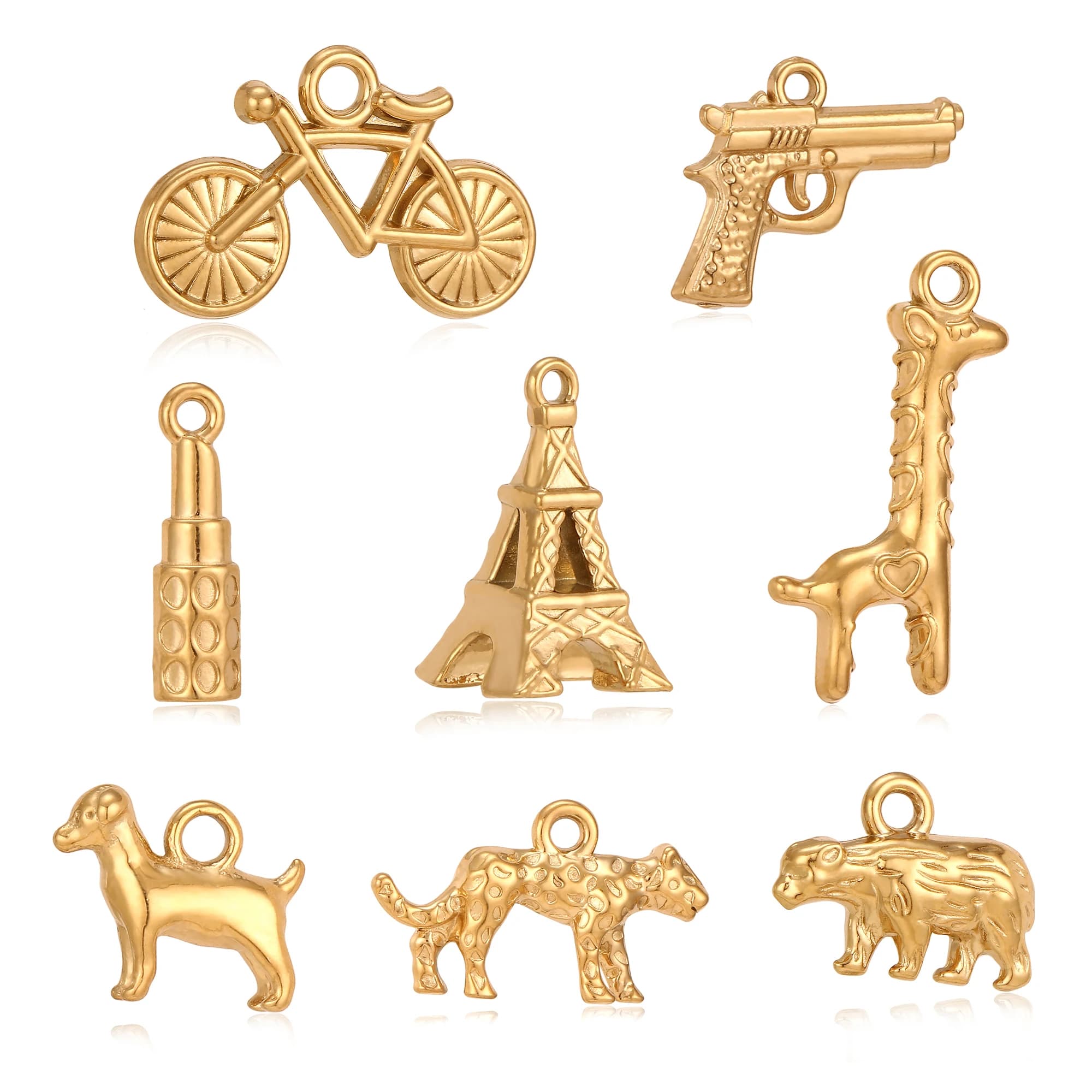 3 pezzi di ciondoli per animali selvatici, orso/giraffa/cane da caccia, per braccialetti, creazione di gioielli, torre/lossetto in acciaio inossidabile, ciondolo per collana fai da te