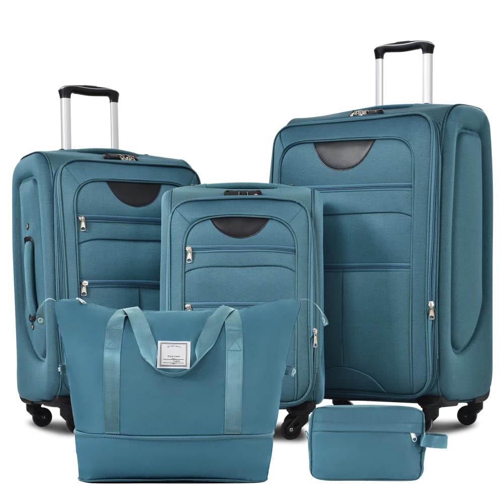 Set di 3 Valigie Espandibili Morbide 22/26/30 Pollici con Borsa da Viaggio, Ruote Girevoli Verticali, Bagaglio da Viaggio Leggero in Softshell