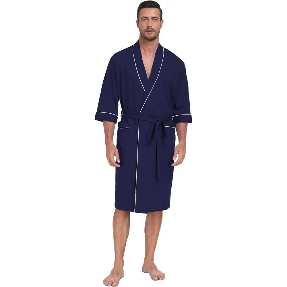 Accappatoio da uomo in 100% cotone, leggero, estivo, a maniche corte, traspirante, stile kimono, per spa, con tasche