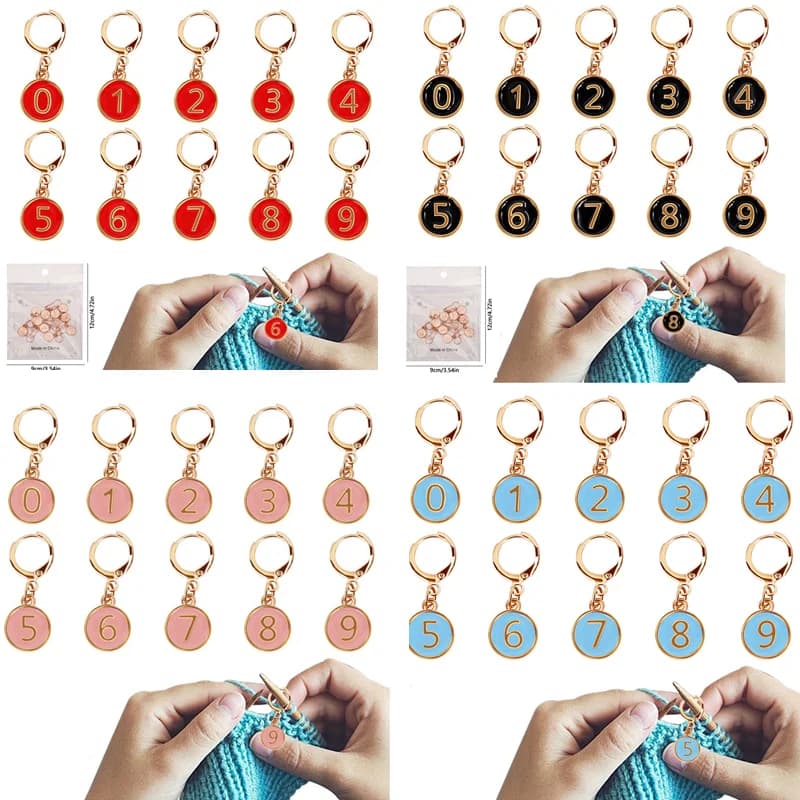 Set di 10 strumenti per maglieria per maglione lavorato a maglia con segnaletica dei numeri dell'ago Numeri e bottoni in lega di olio a goccia - Accessori per maglieria