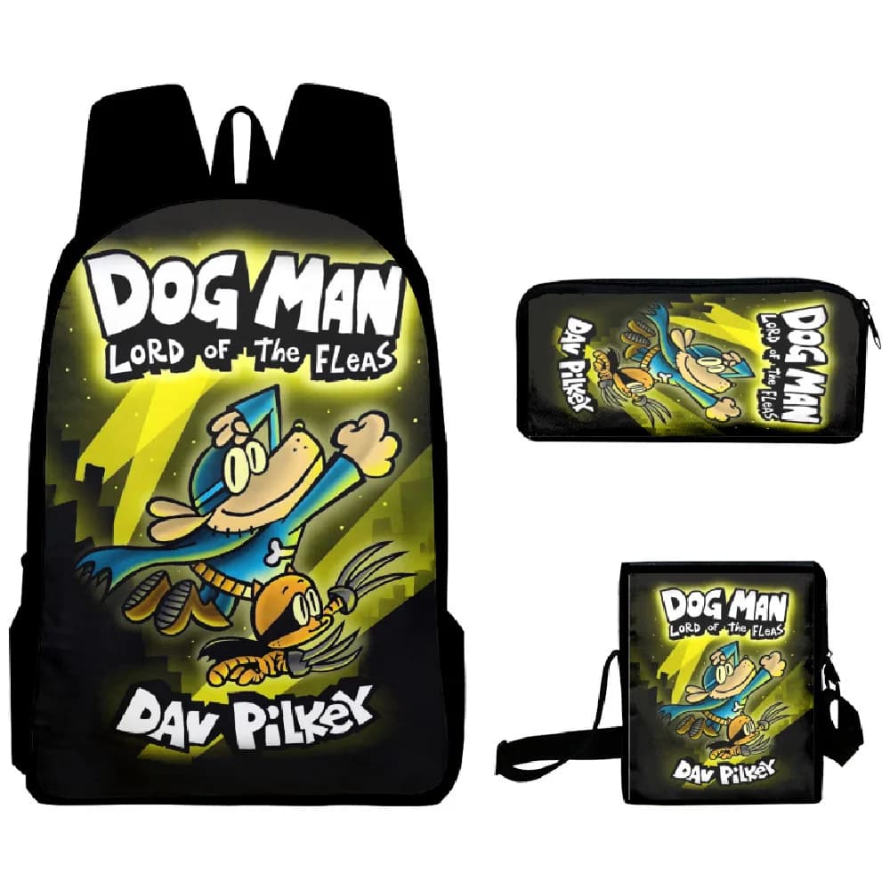 Classico Zaino Scolastico 3D con Stampa Cool Dog Man, Set da 3 Pezzi: Zaino per Laptop, Borsa a Tracolla e Astuccio