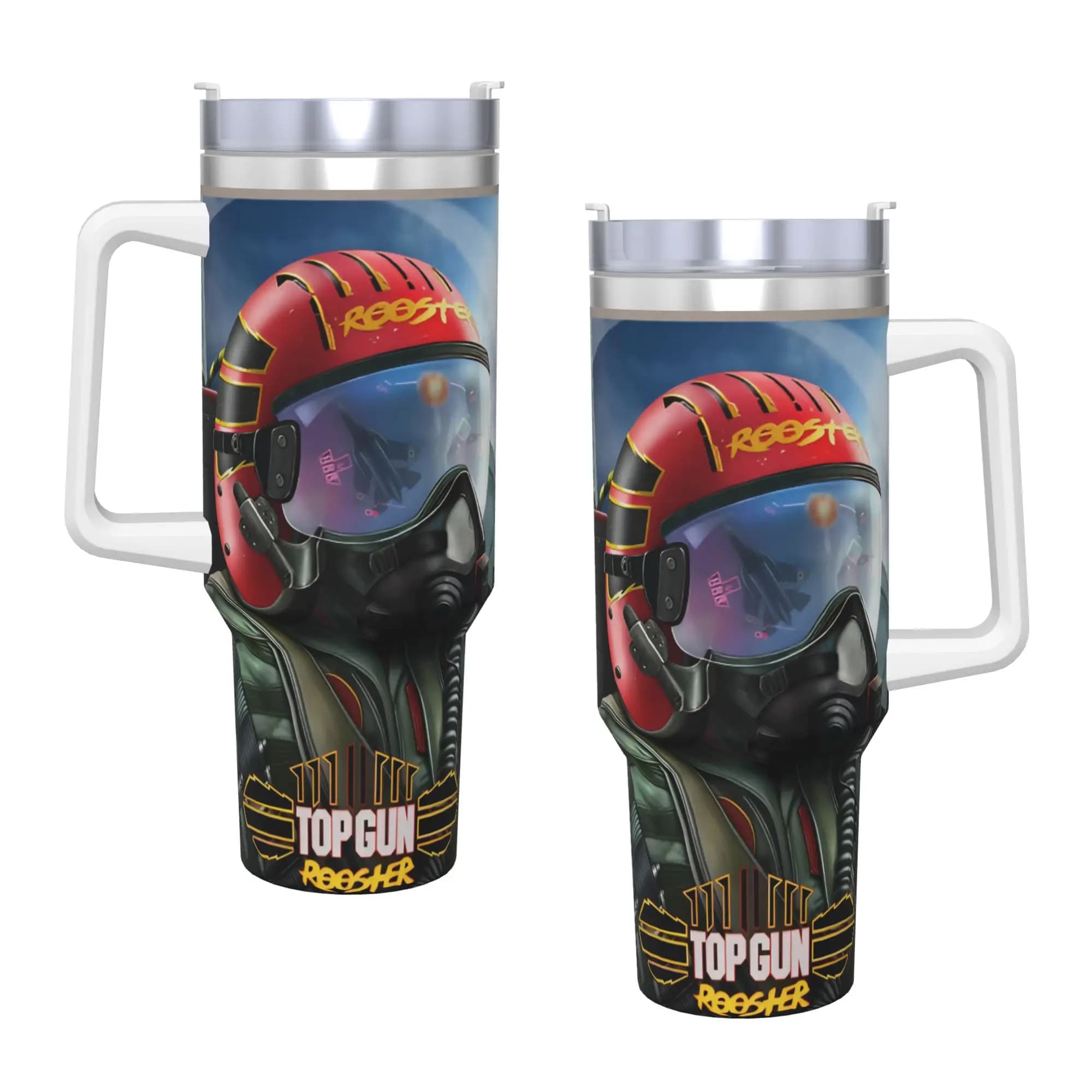Tumbler in Acciaio Inox con Scritta Top Gun, Tom Cruise Fighter, Tazza Termica, Bottiglia per Acqua da Spiaggia con Conservazione del Calore