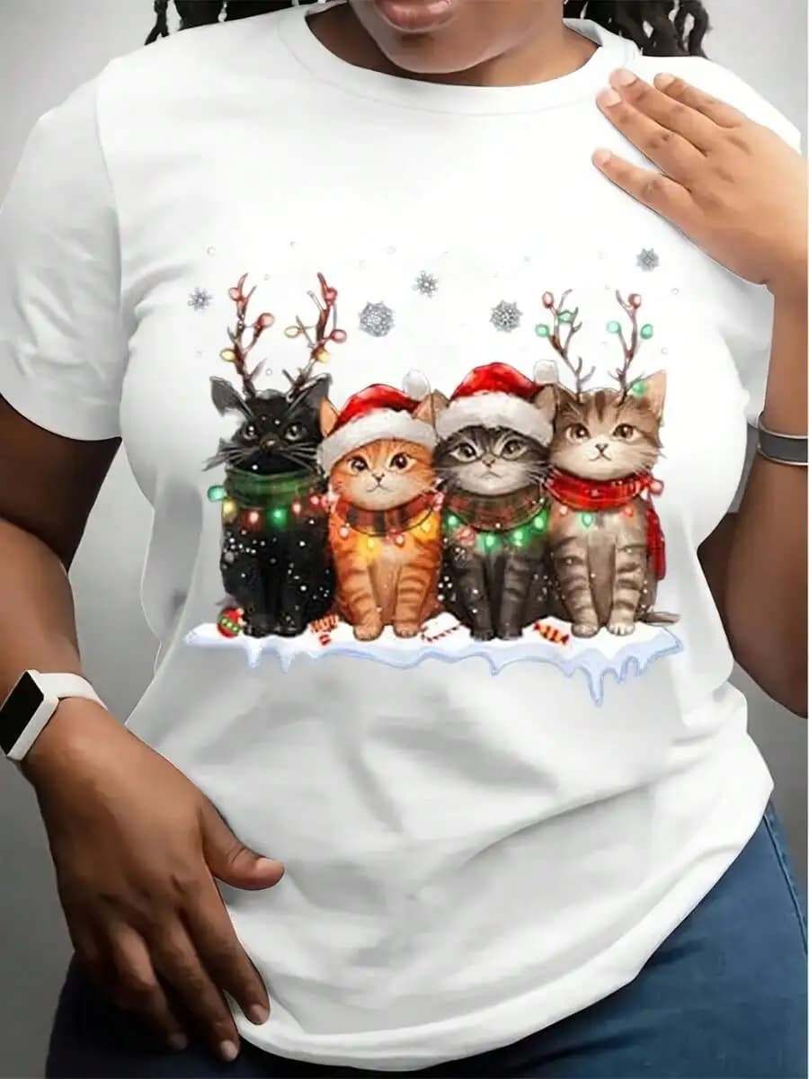 Cat Lover T-Shirt Black Christmas Reindeer Santa Halloween Thanksgiving Gift For Men Women