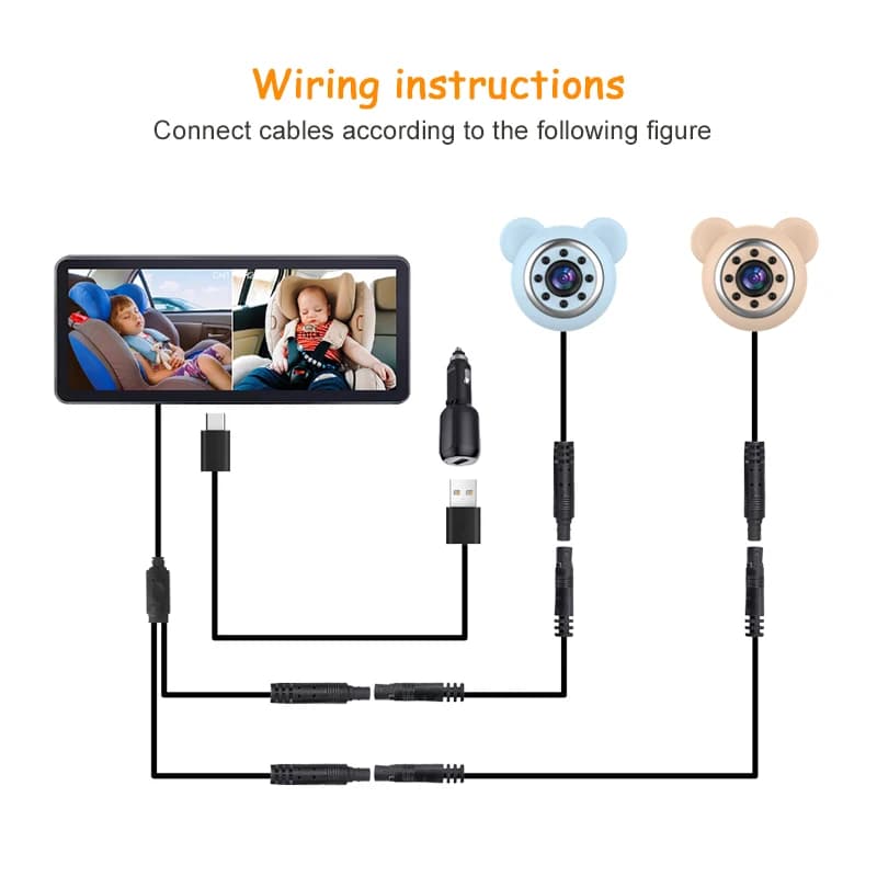 Nuovo Monitor Video per Bambini da 6,86 Pollici IPS con Visione Notturna, Specchietto Retrovisore, Kit di Sicurezza per Bambini con 2 Telecamere
