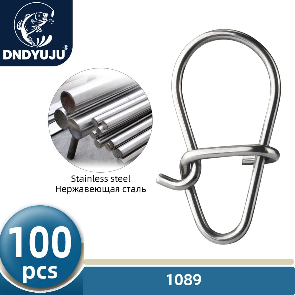 DNDYUJU 100X Fishing Beautiful Hooked Snap Pin 304 Stainless Steel Rolling Swivels Rectangular Connector Fishing Equipment Accessories Fish Tool