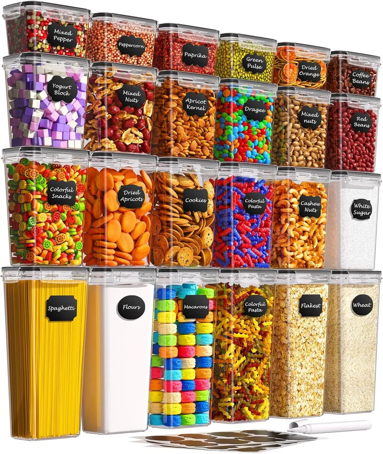 Contenitori Ermetici per Alimenti con Coperchi, Set da 24 Pezzi per Organizzazione Cucina e Dispensa, Senza BPA, Senza PVC, Grado Alimentare