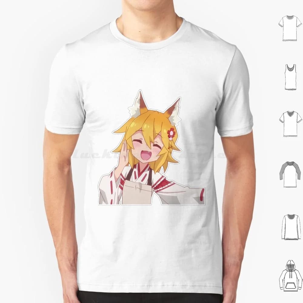 Senko-San Happy T Shirt Big Size 100% cotone Senko Anime Senko San Cute Fox Sewayaki No Senko San Kawaii Manga