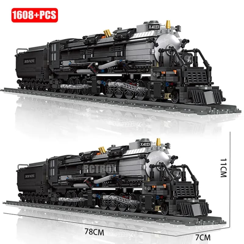 Classico Set di Costruzioni Tecniche Ferroviarie: Locomotiva a Vapore Big Boy con Binari, Mattoncini DIY, Giocattoli per Bambini, Regalo di Compleanno