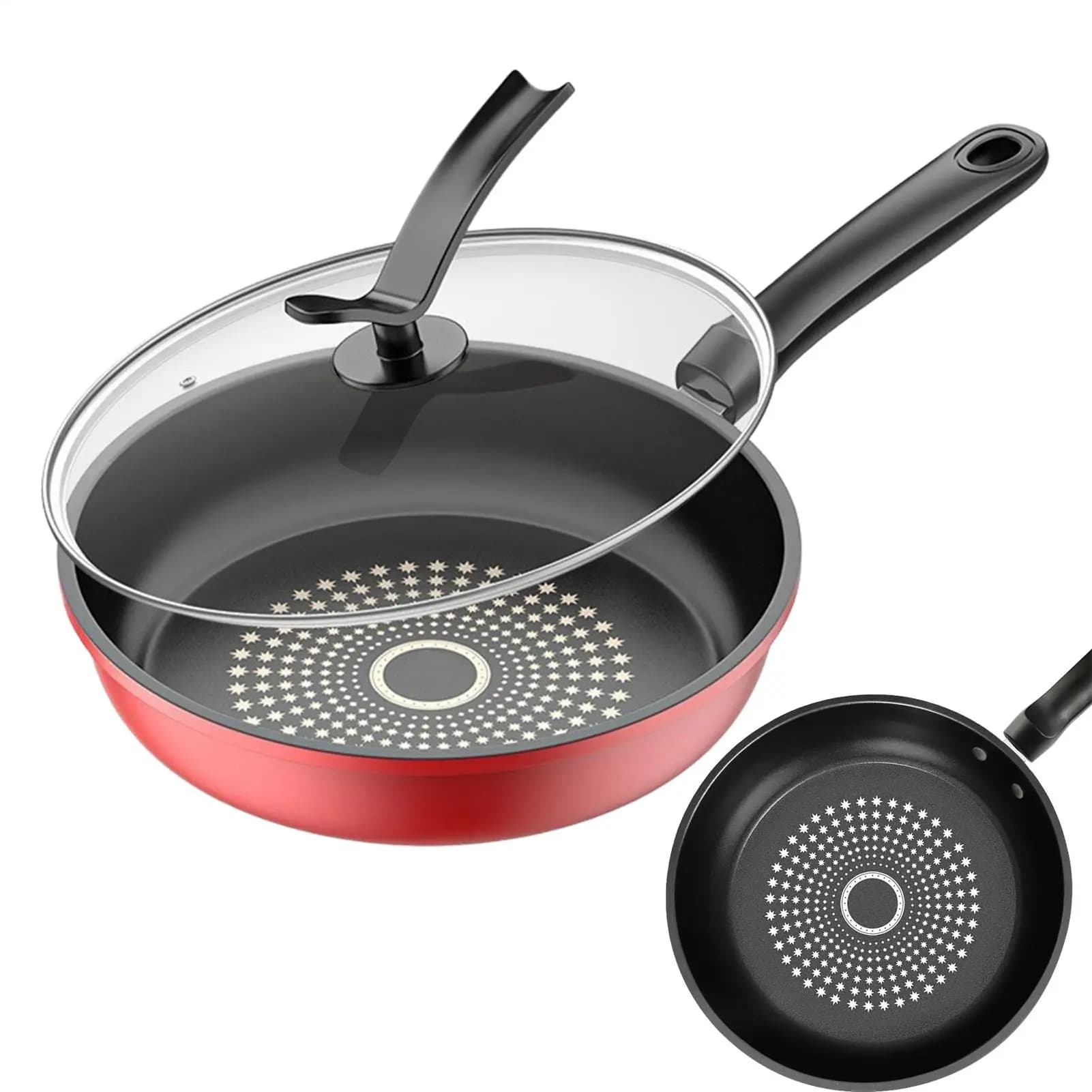 Non-stick pan for steaks Induction non-stick pan with lid Ergonomic kitchen pan Kitchen tool for breakfast Pancake