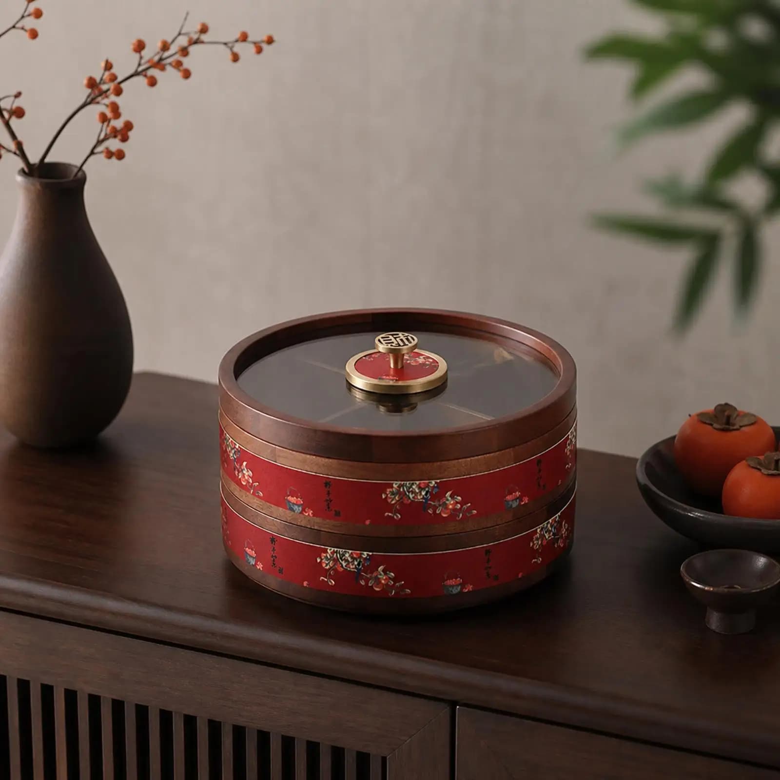 Okoume Wood Snack Organizer Jar with Transparent Cover for Nuts Candy Dried Fruit Household Serving