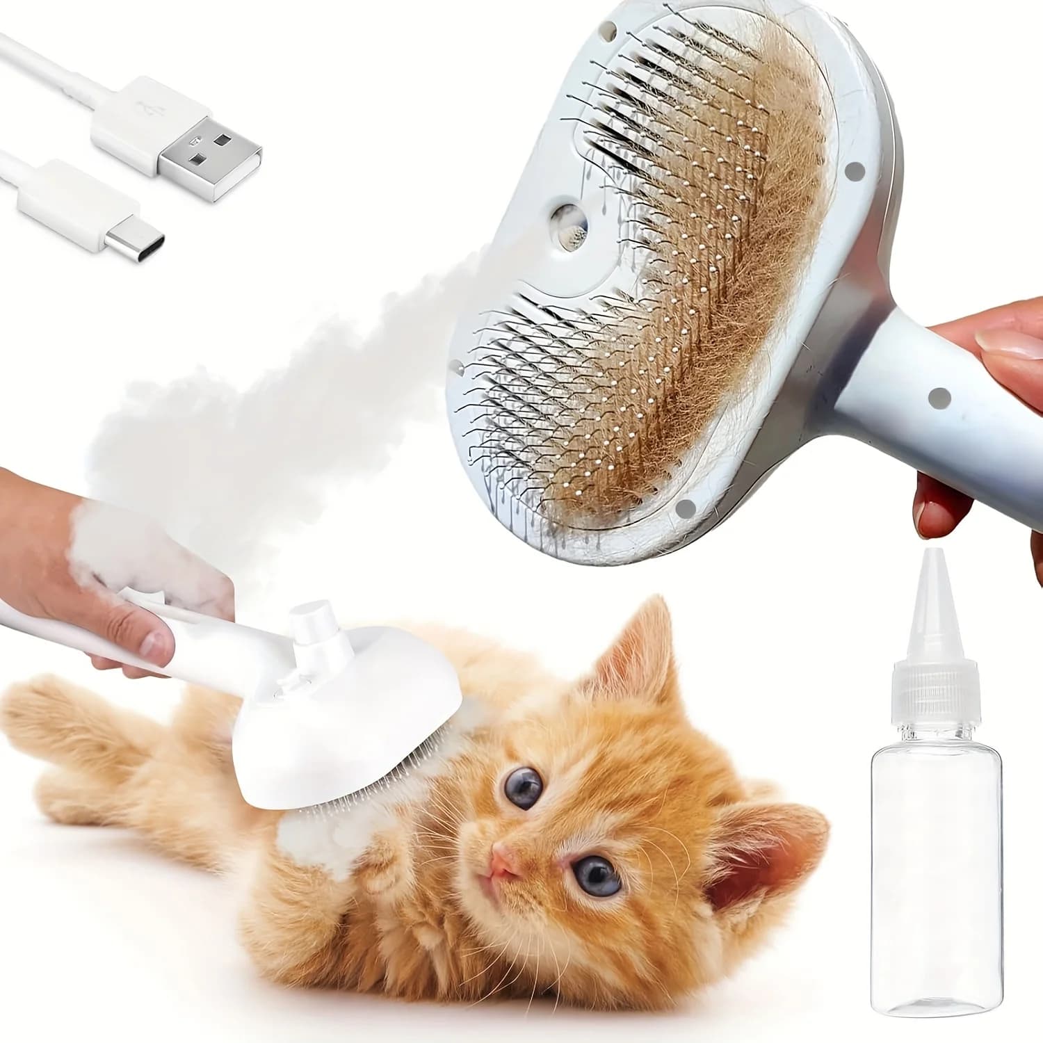 Spazzola per toelettatura animali USB 3 in 1 | Strumento di pulizia autopulente con vapore per cani e gatti