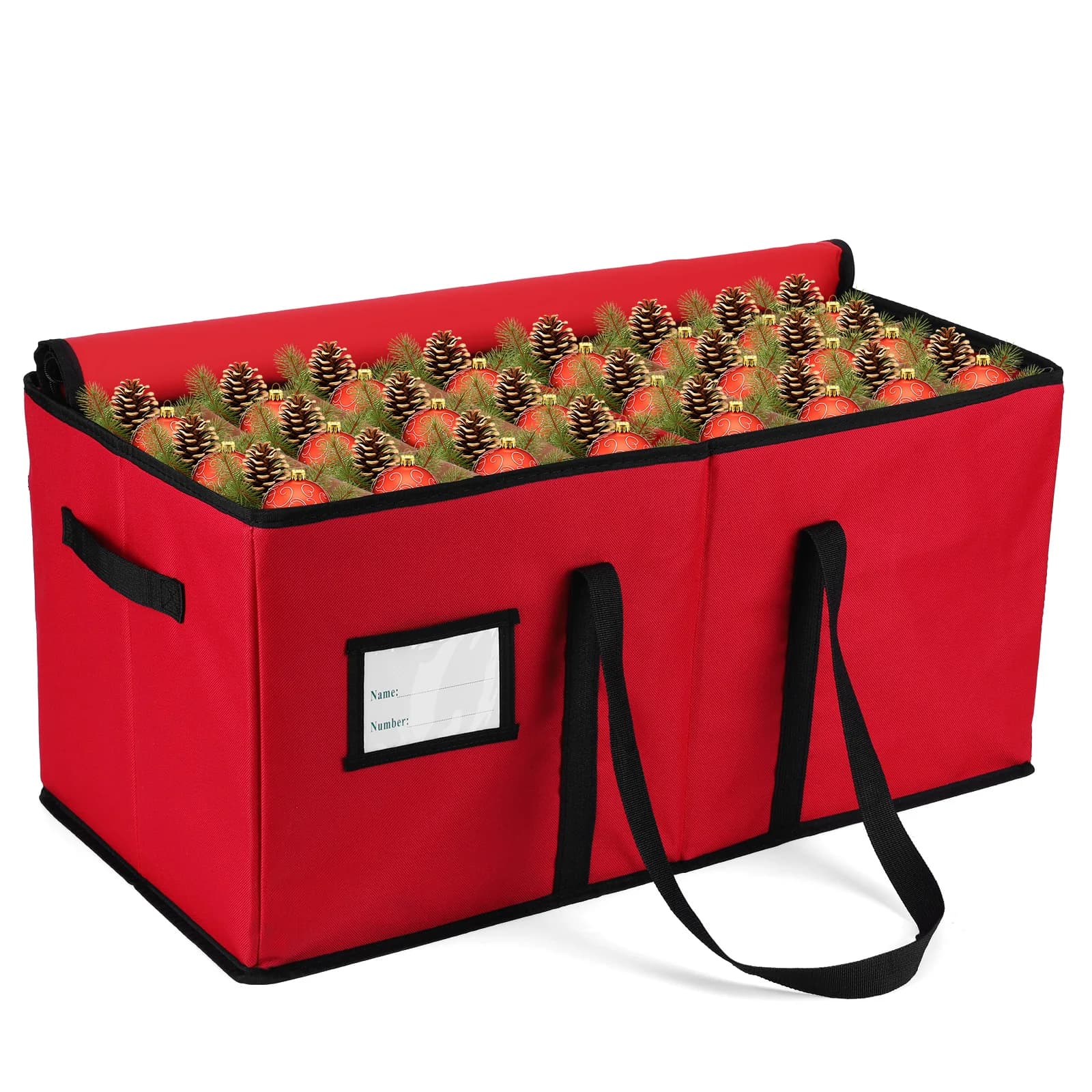 Scatola portaoggetti natalizia rossa Oxford per decorazioni di Natale, organizer per decorazioni natalizie, contiene fino a 128 ornamenti natalizi da 3 pollici.