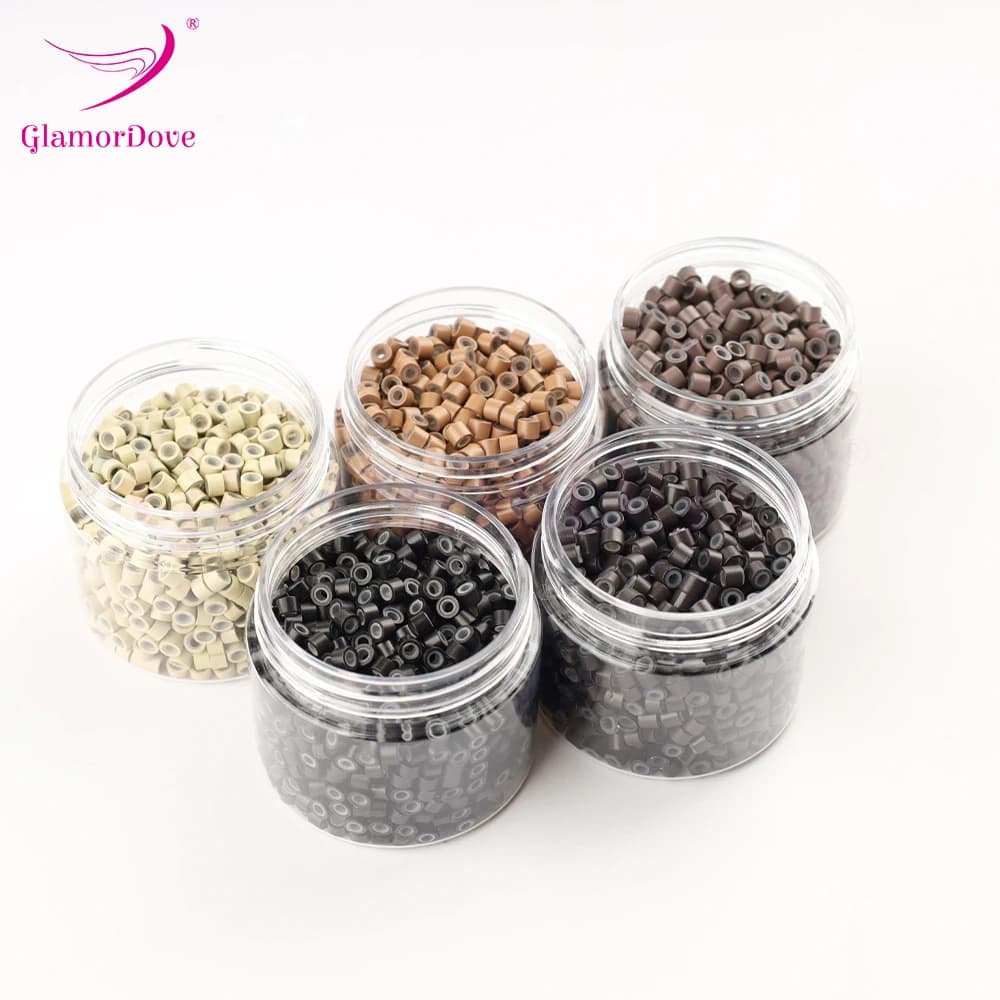 GlamorDove 1000 micro anelli da 4 mm per estensioni dei capelli – perline di alluminio con rivestimento in silicone, accessori per strumenti microlink