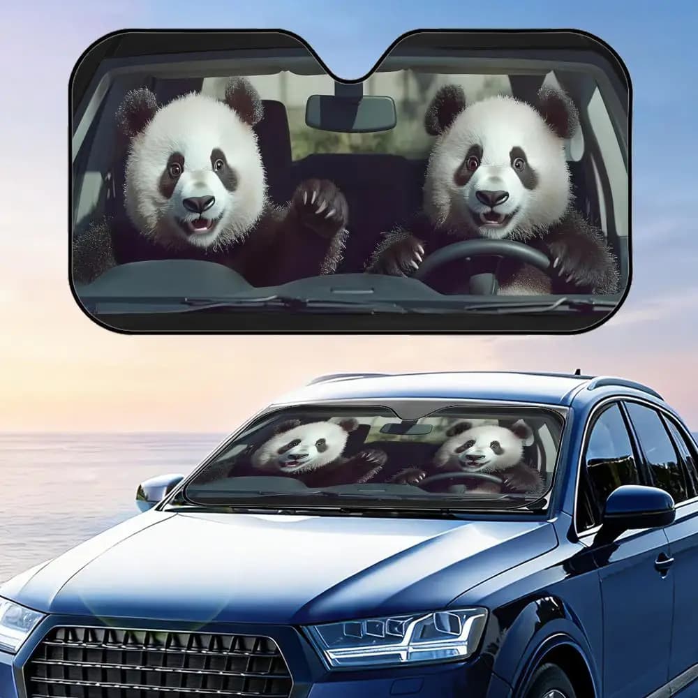 Parasole Divertente a Forma di Panda per Auto, Pieghevole, Protezione UV, Isolamento Termico Riflettente, Copertura Riutilizzabile