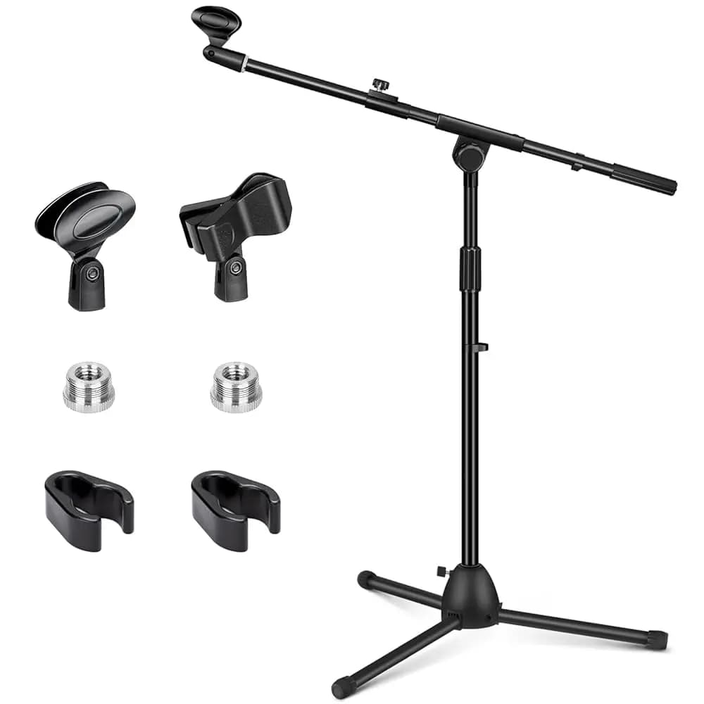 Supporto per Microfono Resistente con Treppiede Universale e 2 Clip per Microfoni, Spedizione Gratuita