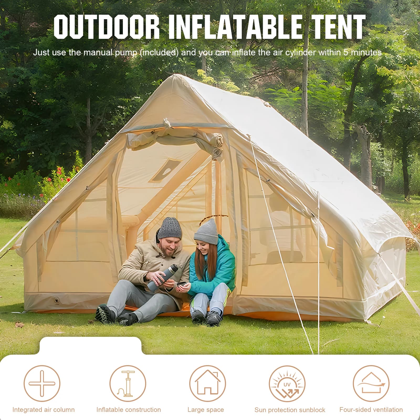 Camping Tent Instant for 4-6 persons, in Oxford Fabric, Self-supporting, Adult, Travel and Hiking