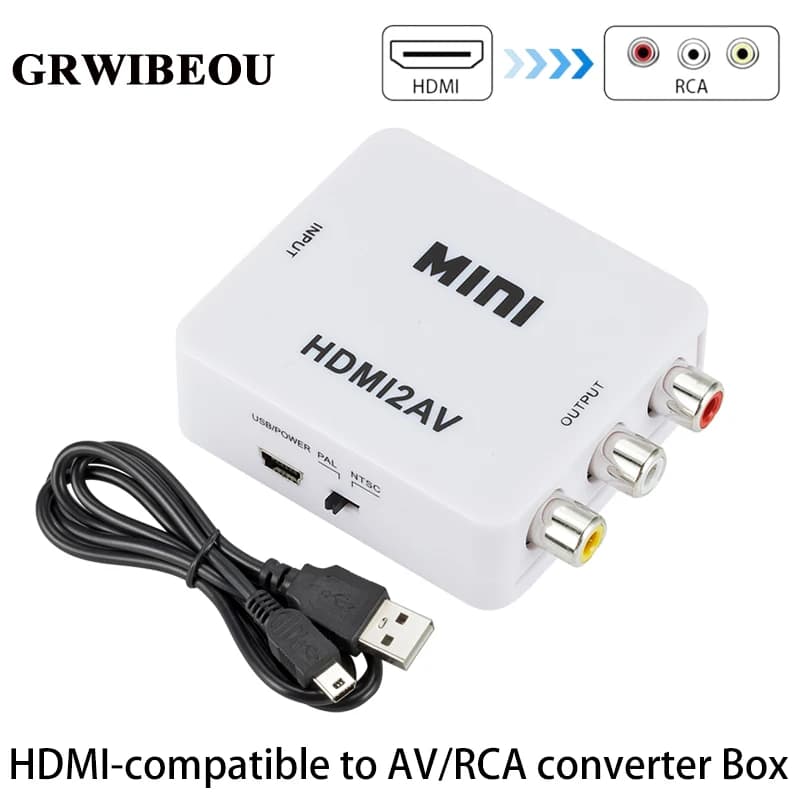 Convertitore HDMI-compatibile a AV/RCA L/R, Scaler Video 1080P, Adattatore Video Composito HDMI2AV, Supporta NTSC PAL