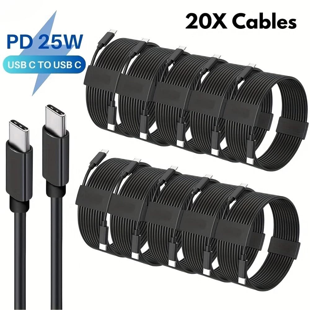 20 Pezzi Cavo USB-C a USB-C per Samsung, iPhone 15, Xiaomi, Cavo Dati Tipo C per Ricarica Rapida 25W