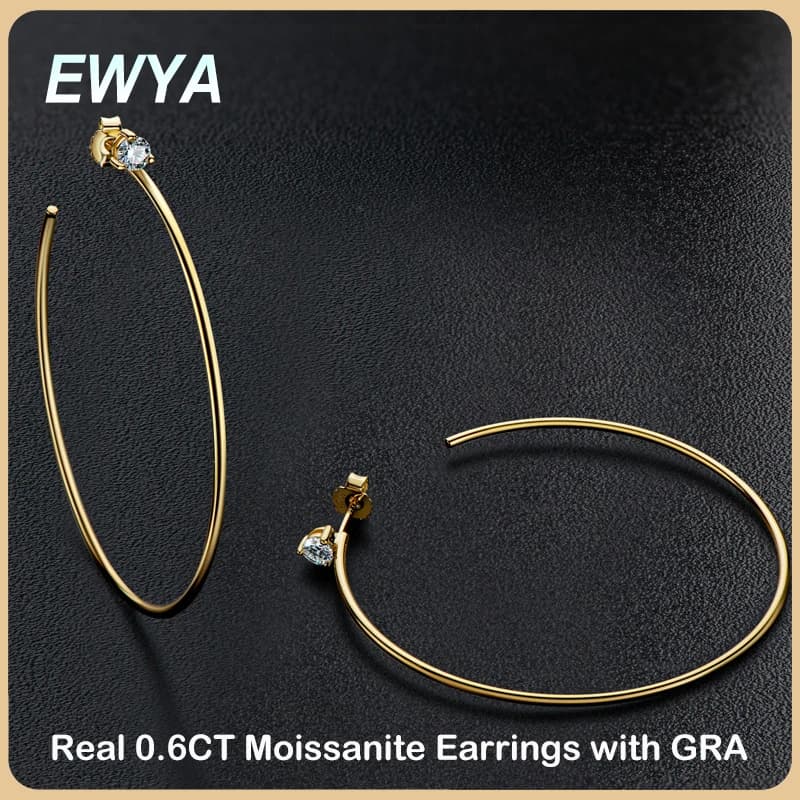 EWYA Sparkling Real D Color 0.3CT 4mm Big Moissanite Hoop Earrings For Women S925 Sterling Silver Diamond Earring Fine Jewelry