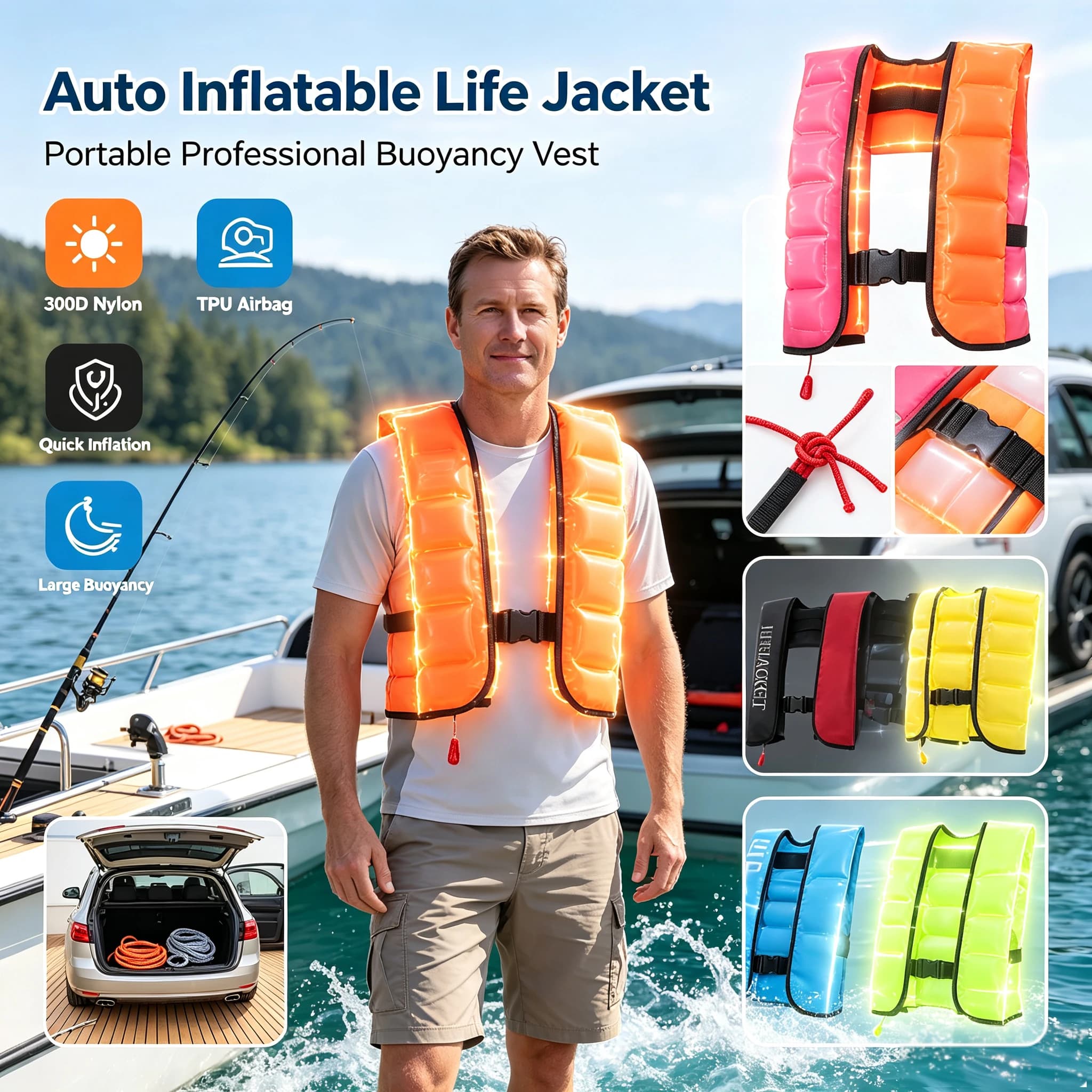 Automatic Inflatable Life Vests with Reflective Strips & Safety Whistle Kayak Vest for Surfing Swimming Kayaking Sailing Boating