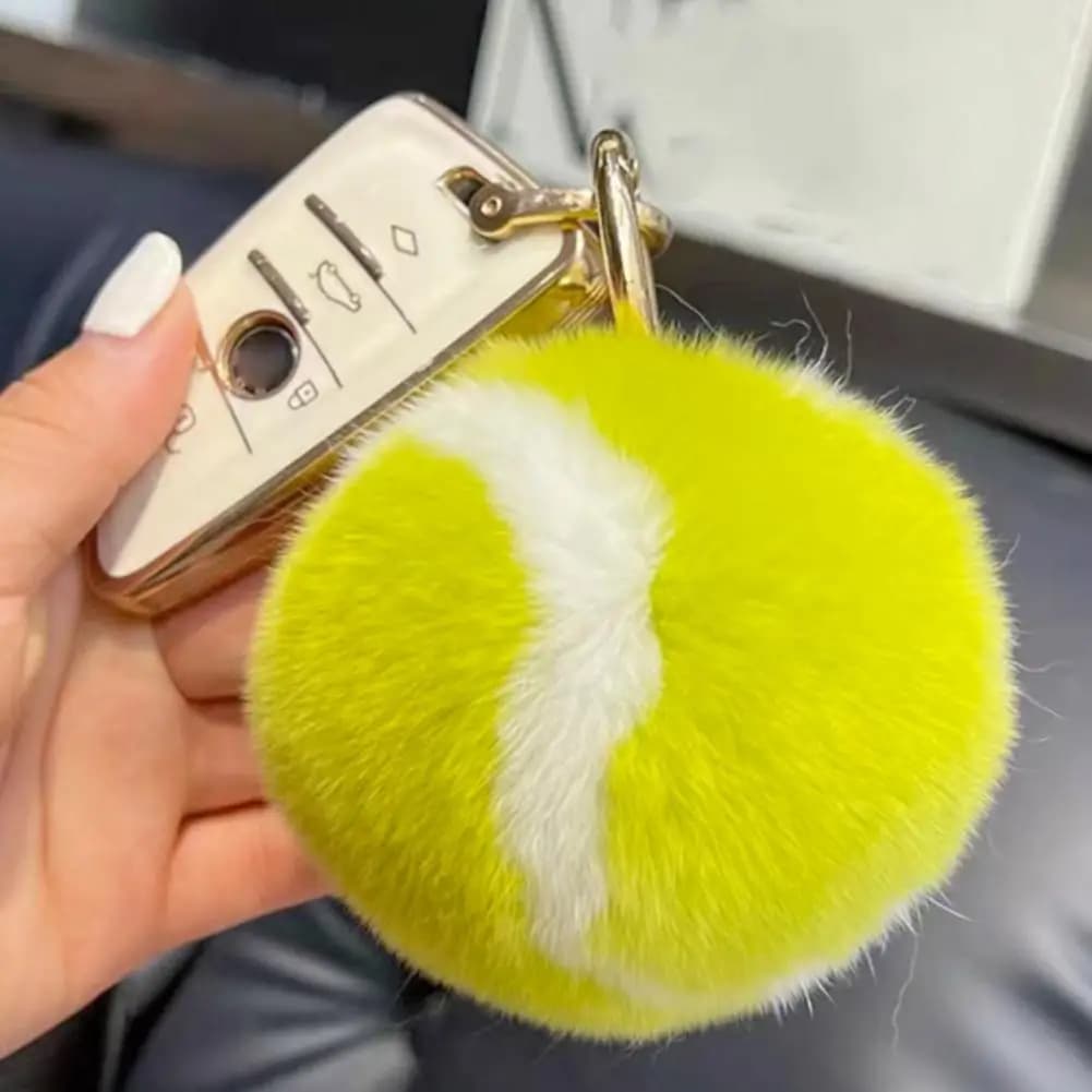 Palla da tennis in peluche Fuzzy Adorabile palla da tennis in peluche appesa Portachiavi Ciondolo Anello in metallo Portachiavi fai da te Decorazione Zaino Ornamento