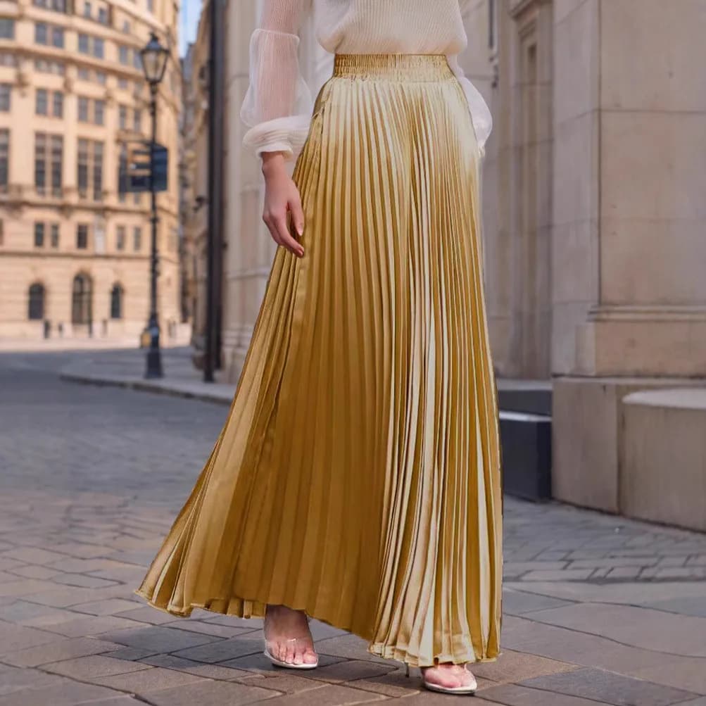 New 2025 Pure Color Asymmetrical Hem Long Skirt Draping Accordion Pleat High Waist Maxi Skirt Elegant Women's Fashion