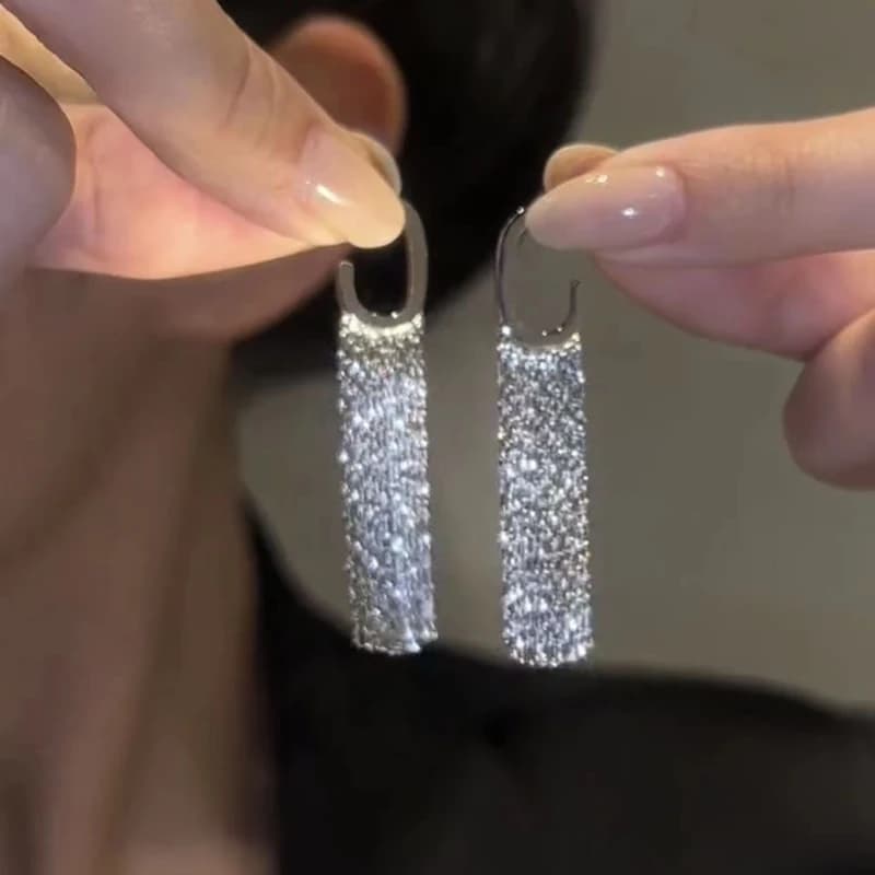 Orecchini con nappa bling a catena lunga in metallo color oro argento con dichiarazione di moda per le donne, matrimonio, regalo con ciondolo gioielli caldi