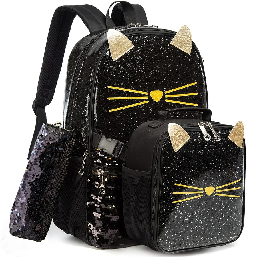 Zaino con paillettes serie animali carini da 3 pezzi con borsa per il pranzo e borsa per matite per lo studio di viaggio, il miglior regalo per la ragazza