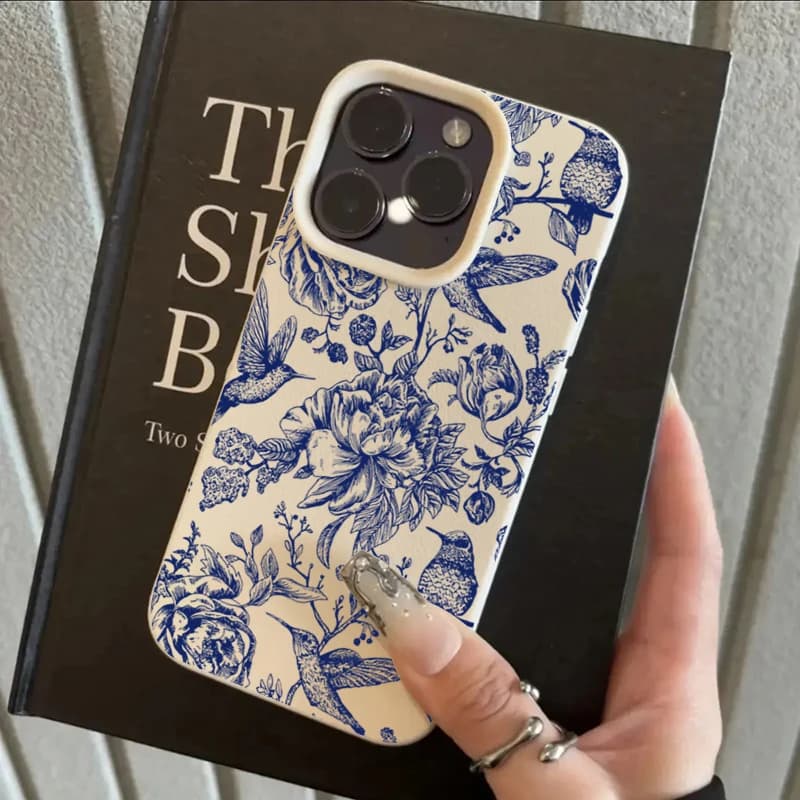 Blue Retro Floral Bird Pattern Phone Case For iPhone 17 16 Pro Max 15 14 Plus 13 12 11 Pro Max 16E 17 Air X XR XS Max Soft Cover