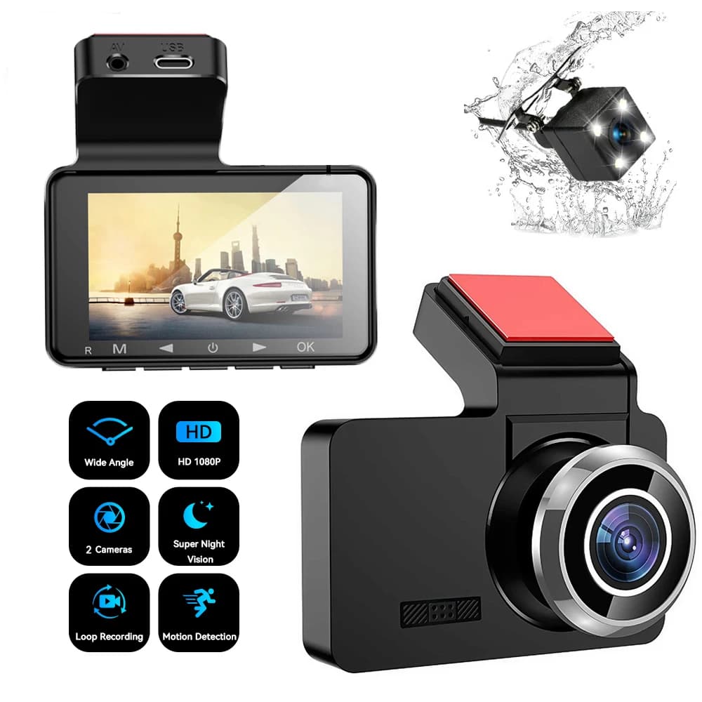 Car dashboard camera 1080P, 3.0 inch car dashboard recorder, wide angle lens, HD night vision, loop recording