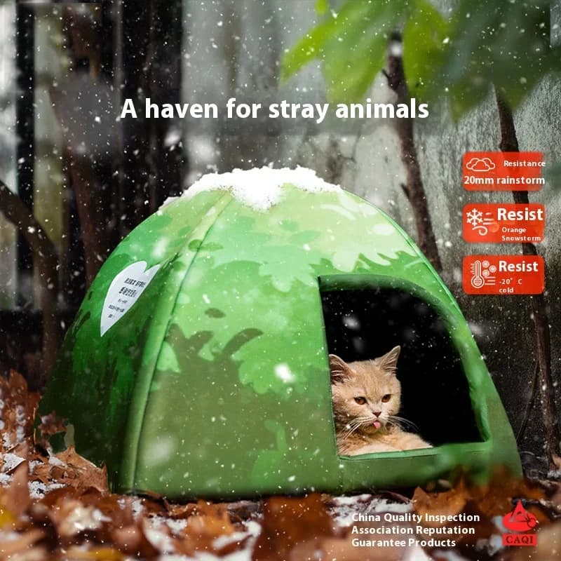 Casetta impermeabile per animali della giungla per gatti randagi in autunno e inverno, tenda mongola calda antivento e antipioggia per gattini e Pu