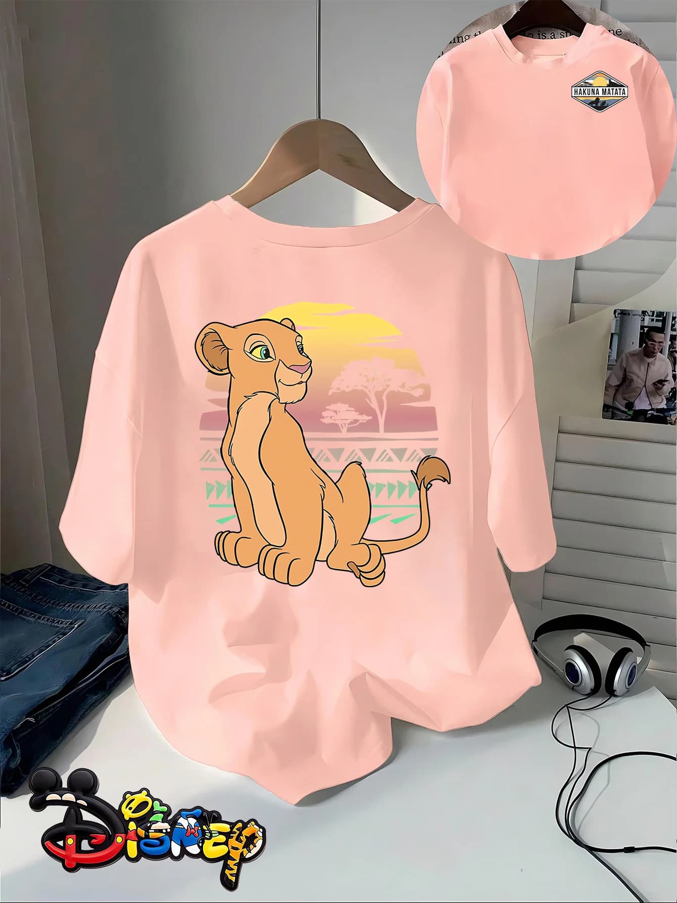T-shirt da donna a maniche corte con stampa Disney Lion King Cub, moda casual, versatile, elastica, opaca, facile da curare, top per tutti i giorni