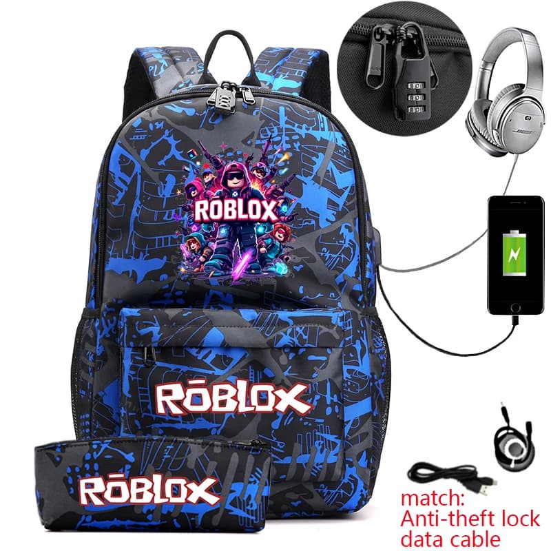 Zaino scolastico per bambini con motivo Roblox, zaino antifurto per studenti, ragazzi e ragazze, zaino casual per tutti i giorni