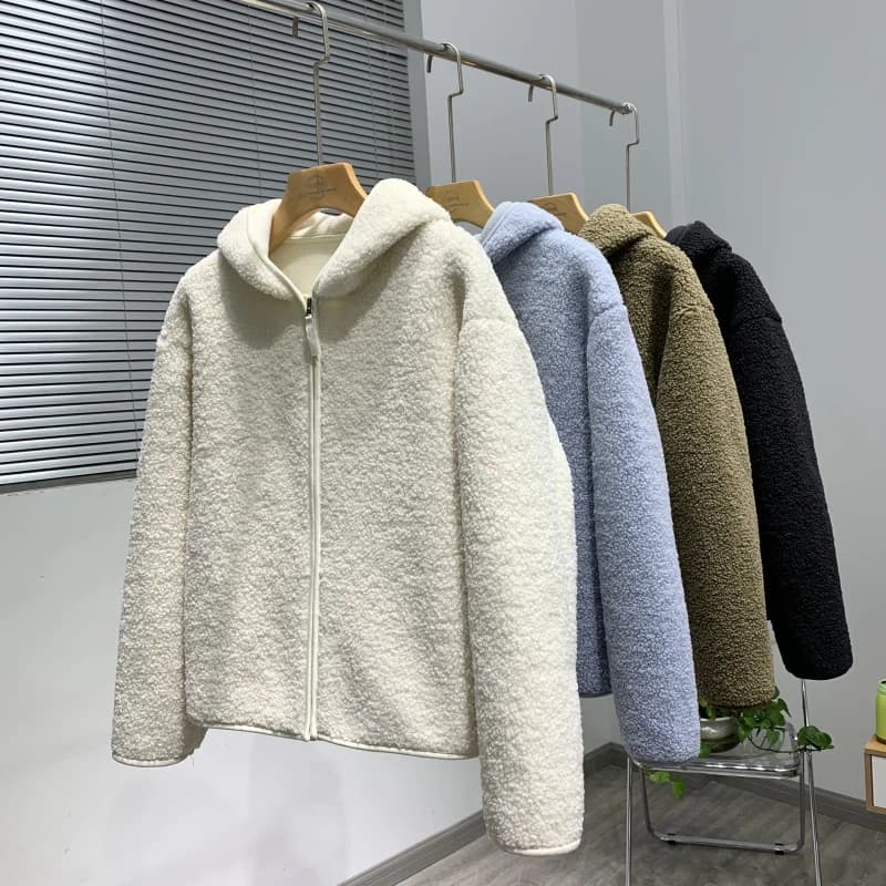 Warm Fleece Double-sided Lamb Velvet Hoodie Jacket Women's Fashionable Autumn Winter Long Sleeve Standard Fit City Style