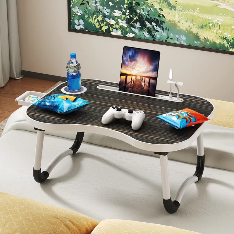 Posate da scrivania per laptop e porta letto per laptop, vassoio da comodino, vassoio da letto per colazione, tavolo per laptop con portabicchieri e disegno laterale