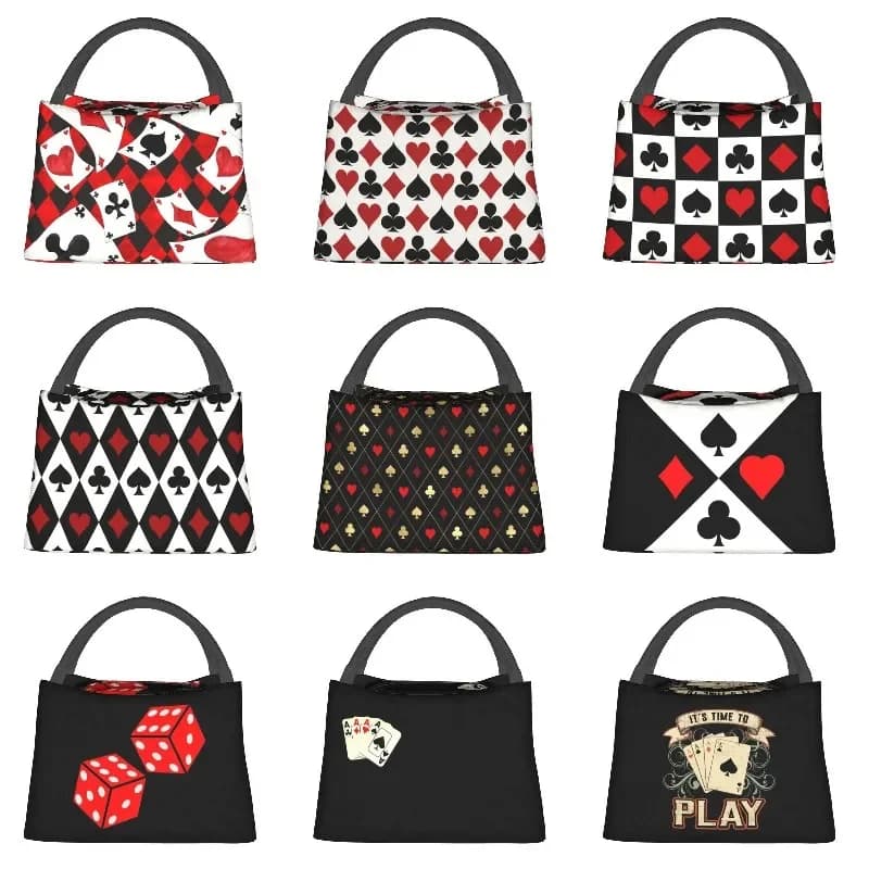 Cool Poker Playing Cards Pattern Lunch Boxes Gambling Card Game Thermal Cooler Food Insulated Lunch Bag Office Pinic Container