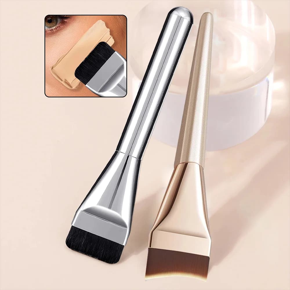 Pennello per fondotinta ultrasottile a una linea da 2 pezzi, pennello per maschera a forma di mezzaluna, set di strumenti di bellezza professionali con setole morbide e soffici
