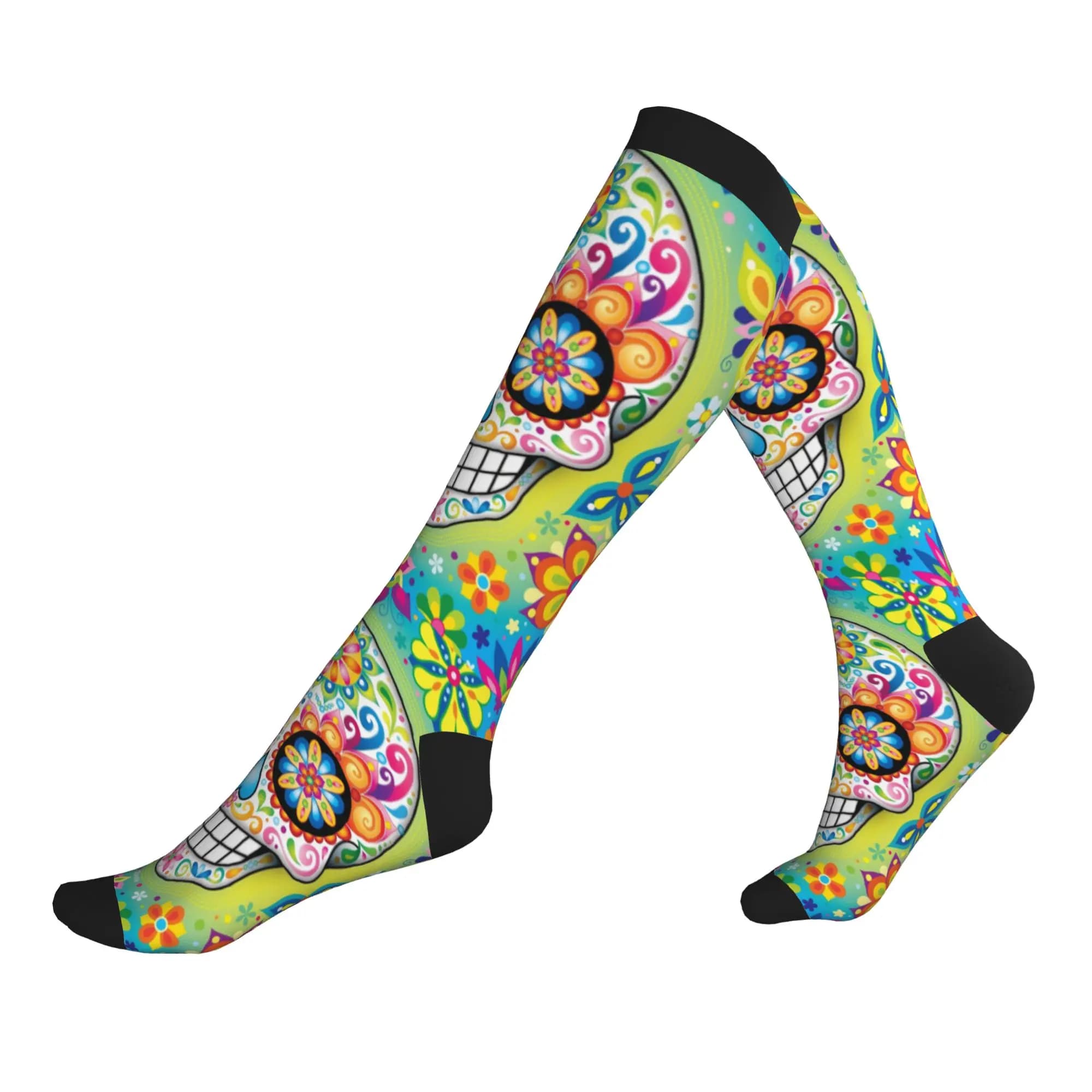 Cute Print Colorful Sugar Skull Day Of The Dead Art Socks Women Stretch Summer Autumn Winter Mexican Sports Compression Socks